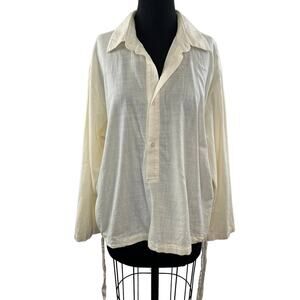 ZARA '23 Summer Wardrobe Off White Top Collared Long Sleeve Button Front L Large
